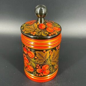 Russian Folk Art Painted Wood Lidded Canister